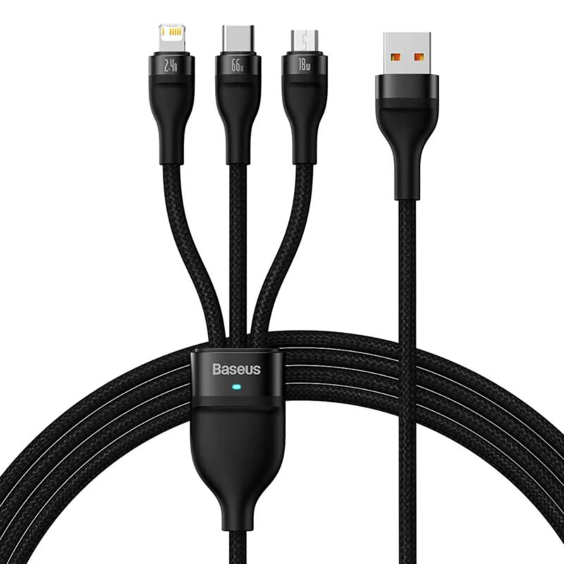 Cablu de date 3in1 Baseus Flash Series 2, 66W, 1.2m, negru