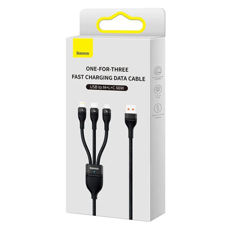 Cablu de date 3in1 Baseus Flash Series 2, 66W, 1.2m, negru