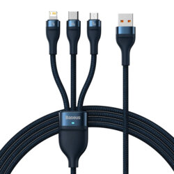 Cablu de date 3in1 Baseus Flash Series 2, 66W, 1.2m, albastru
