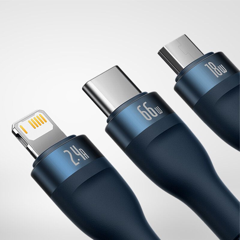 Cablu de date 3in1 Baseus Flash Series 2, 66W, 1.2m, albastru