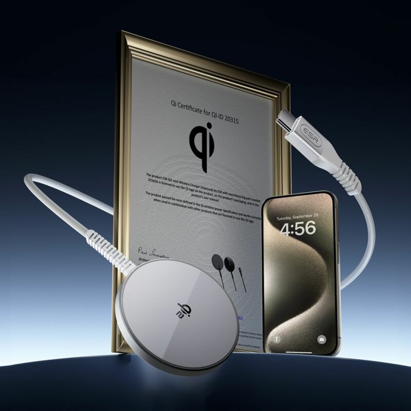 Incarcator MagSafe wireless ESR HaloLock Qi2, 15W, argintiu