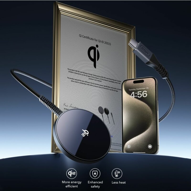 Incarcator MagSafe wireless ESR HaloLock Qi2, 15W, negru