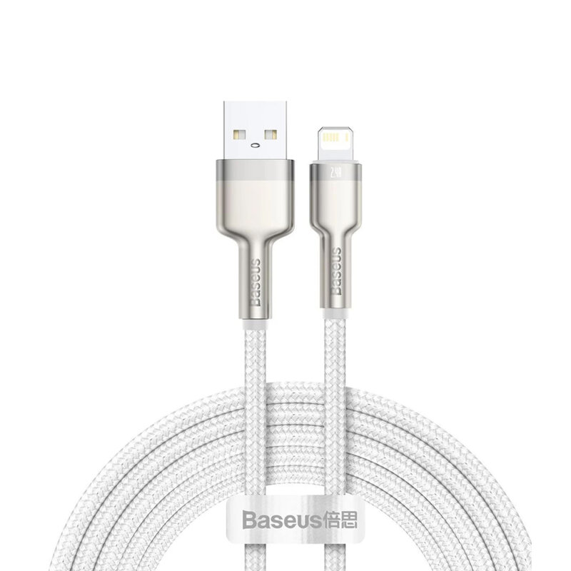 Cablu de date Baseus, USB la Lightning, 2.4A, 2m, alb, CALJK-B02
