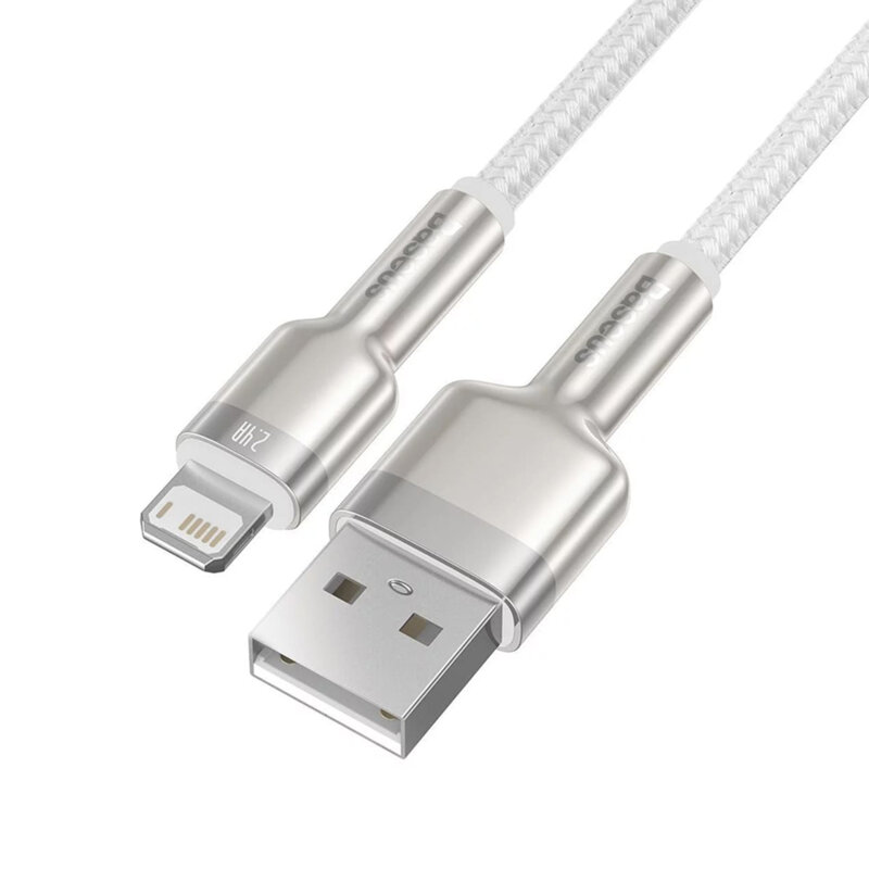 Cablu de date Baseus, USB la Lightning, 2.4A, 2m, alb, CALJK-B02