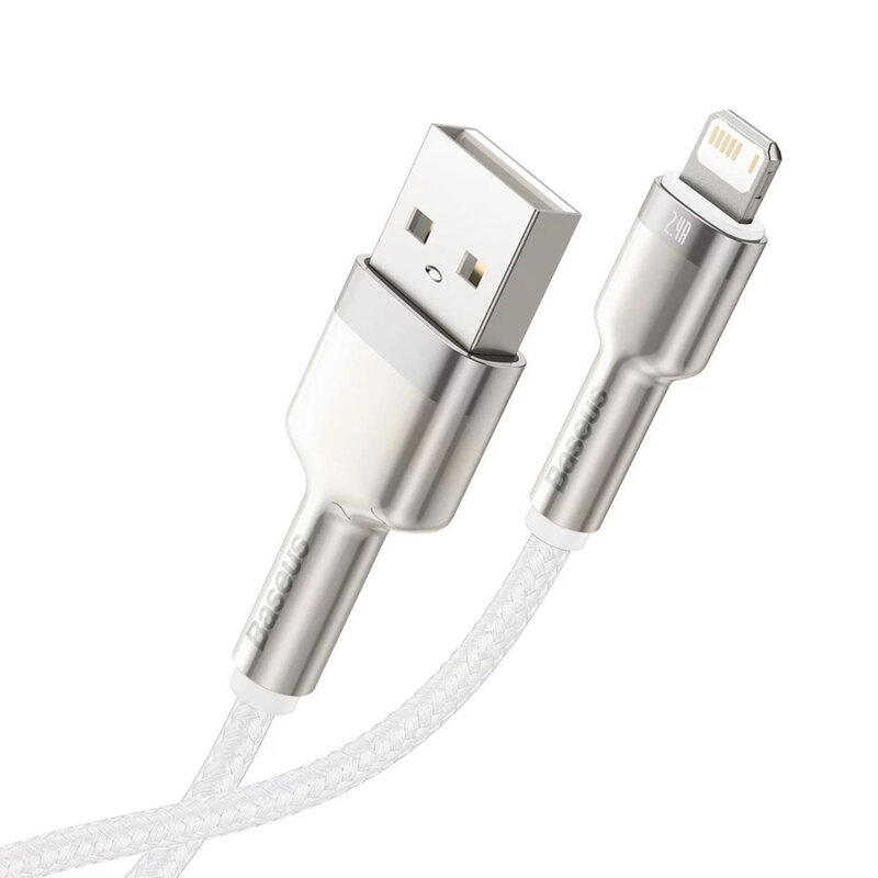 Cablu de date Baseus, USB la Lightning, 2.4A, 2m, alb, CALJK-B02