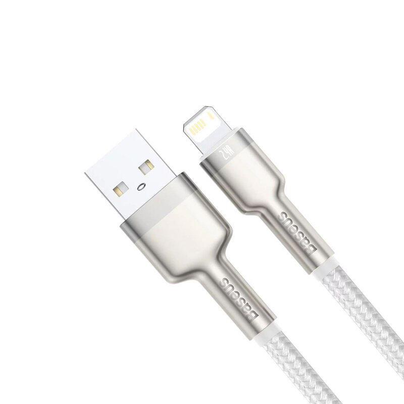 Cablu de date Baseus, USB la Lightning, 2.4A, 2m, alb, CALJK-B02