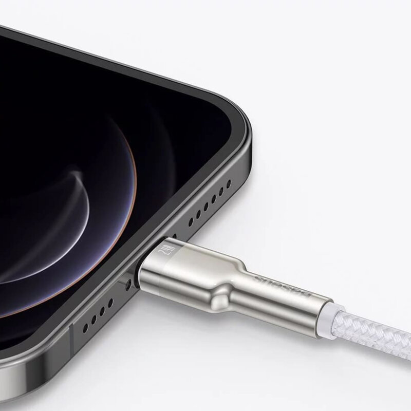 Cablu de date Baseus, USB la Lightning, 2.4A, 2m, alb, CALJK-B02