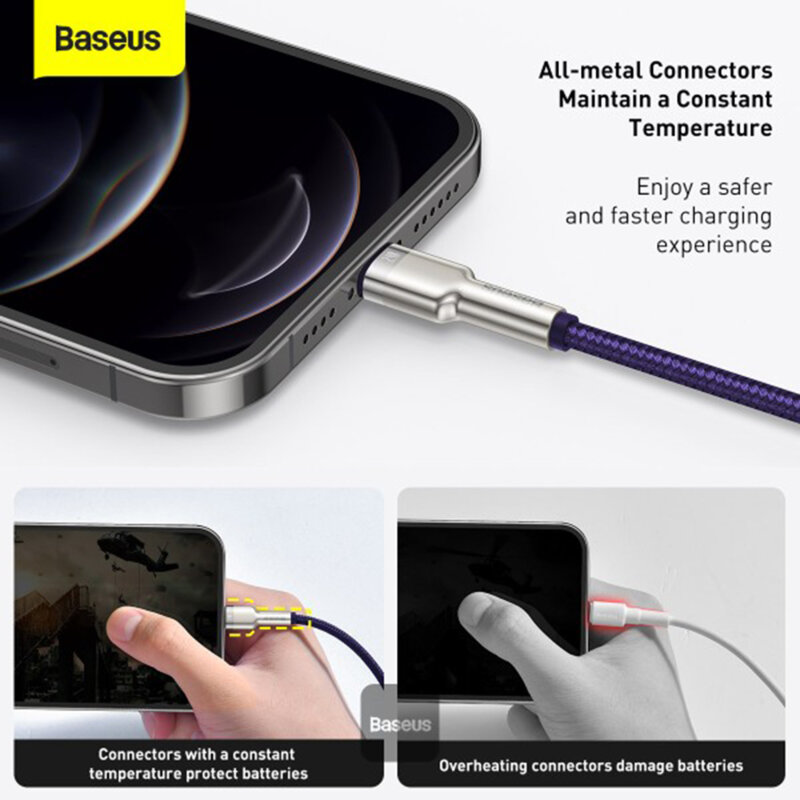 Cablu de date Baseus, USB la Lightning, 2.4A, 2m, mov, CALJK-B05