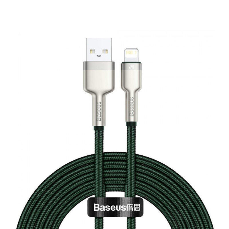 Cablu de date Baseus, USB la Lightning, 2.4A, 2m, verde, CALJK-B06
