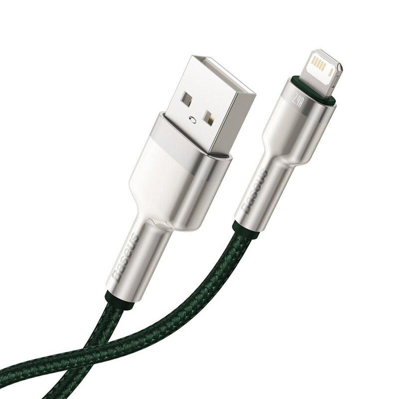 Cablu de date Baseus, USB la Lightning, 2.4A, 2m, verde, CALJK-B06