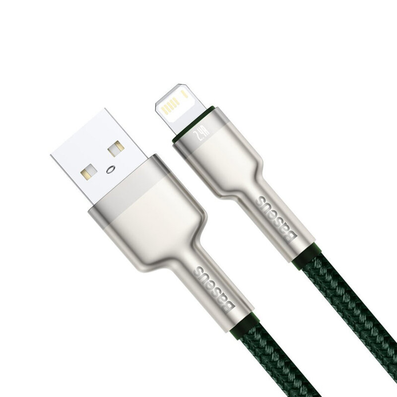 Cablu de date Baseus, USB la Lightning, 2.4A, 2m, verde, CALJK-B06
