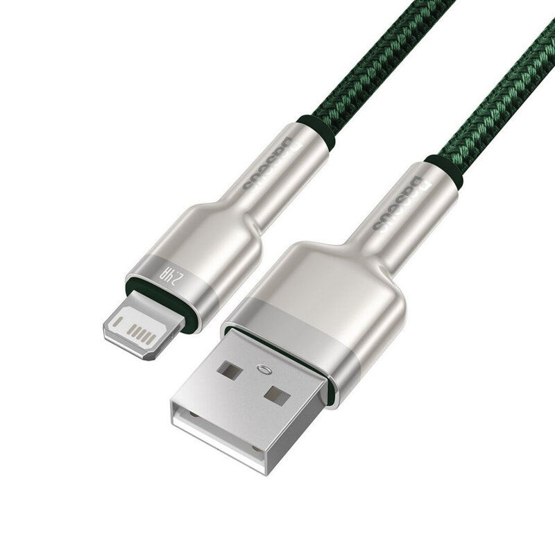 Cablu de date Baseus, USB la Lightning, 2.4A, 2m, verde, CALJK-B06