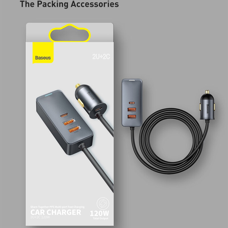 Incarcator auto USB Fast Charge Baseus, 120W, gri, CCBT-B0G