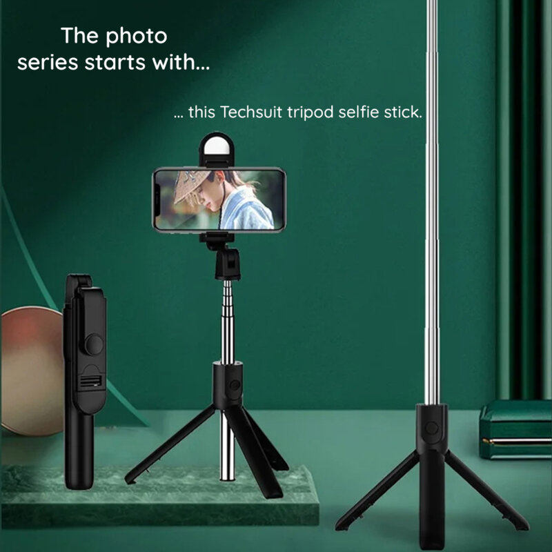 Selfie stick cu telecomanda si LED Techsuit S05-S, 105cm