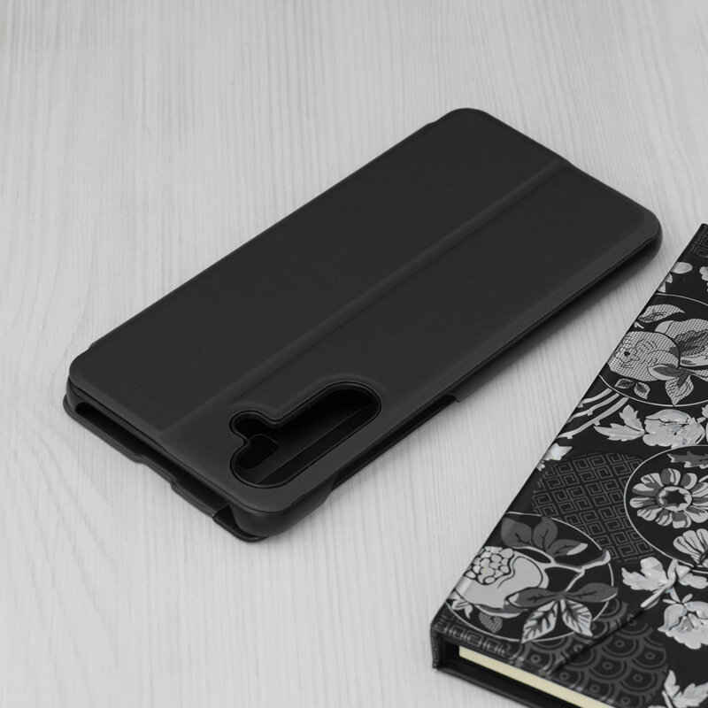 Husa Samsung Galaxy M55 Eco Leather View flip tip carte, negru
