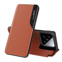 Husa Xiaomi 14 Eco Leather View flip tip carte, portocaliu