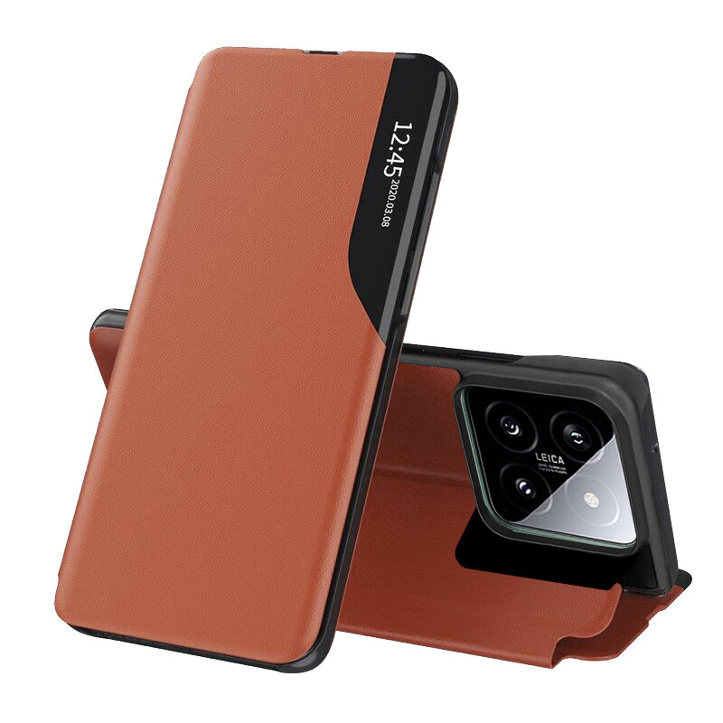 Husa Xiaomi 14 Eco Leather View flip tip carte, portocaliu