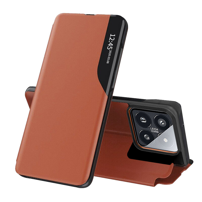 Husa Xiaomi 14 Pro Eco Leather View flip tip carte, portocaliu