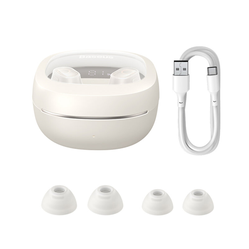Casti Bluetooth True Wireless in-ear Baseus WM02+, alb