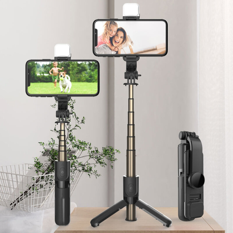 Selfie stick mini cu trepied, telecomanda, LED Techsuit L11s, 75cm