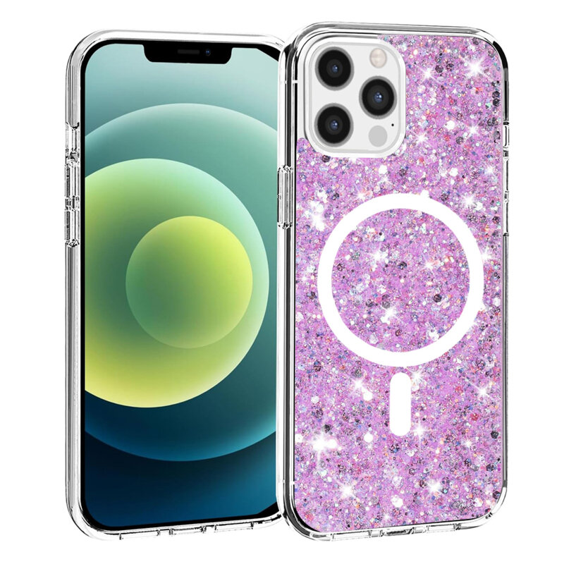 Husa cu sclipici iPhone 12 Pro Techsuit Sparkly Glitter MagSafe, magenta
