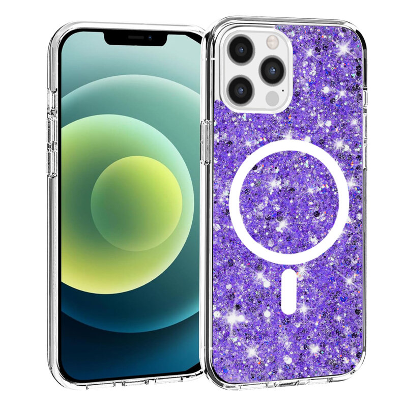 Husa cu sclipici iPhone 12 Pro Techsuit Sparkly Glitter MagSafe, mov