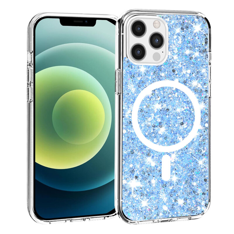Husa cu sclipici iPhone 12 Pro Techsuit Sparkly Glitter MagSafe, bleu