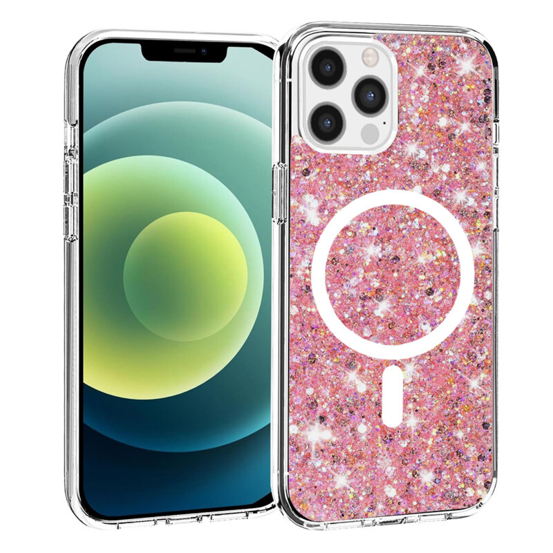 Husa cu sclipici iPhone 12 Pro Techsuit Sparkly Glitter MagSafe, roz