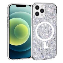 Husa cu sclipici iPhone 12 Pro Techsuit Sparkly Glitter MagSafe, alb
