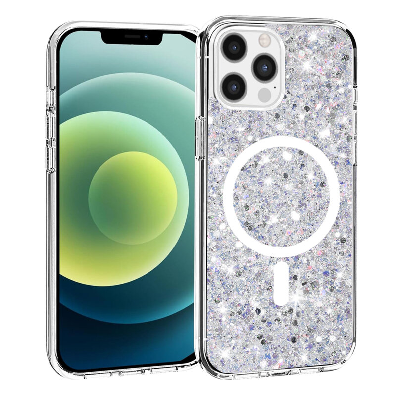 Husa cu sclipici iPhone 12 Pro Techsuit Sparkly Glitter MagSafe, alb