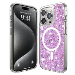 Husa cu sclipici iPhone 15 Pro Max Techsuit Sparkly Glitter MagSafe, magenta