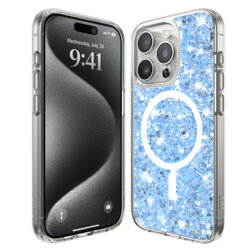 Husa cu sclipici iPhone 15 Pro Max Techsuit Sparkly Glitter MagSafe, bleu