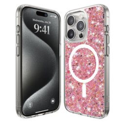 Husa cu sclipici iPhone 15 Pro Max Techsuit Sparkly Glitter MagSafe, roz