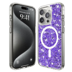 Husa cu sclipici iPhone 15 Pro Techsuit Sparkly Glitter MagSafe, mov