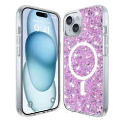 Husa cu sclipici iPhone 15 Techsuit Sparkly Glitter MagSafe, magenta