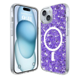 Husa cu sclipici iPhone 15 Techsuit Sparkly Glitter MagSafe, mov