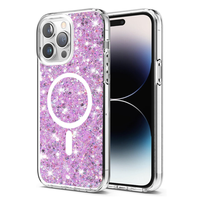 Husa cu sclipici iPhone 14 Pro Max Techsuit Sparkly Glitter MagSafe, magenta