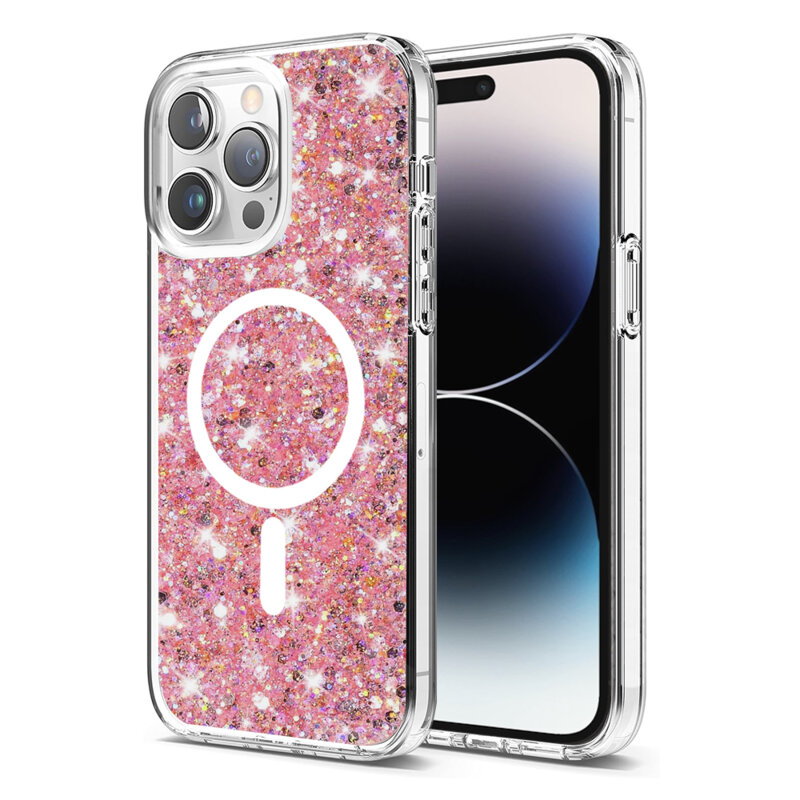 Husa cu sclipici iPhone 14 Pro Max Techsuit Sparkly Glitter MagSafe, roz