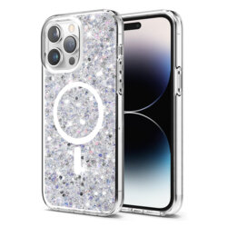 Husa cu sclipici iPhone 14 Pro Max Techsuit Sparkly Glitter MagSafe, alb