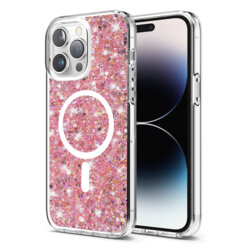 Husa cu sclipici iPhone 14 Pro Techsuit Sparkly Glitter MagSafe, roz