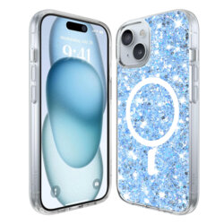 Husa cu sclipici iPhone 15 Plus Techsuit Sparkly Glitter MagSafe, bleu