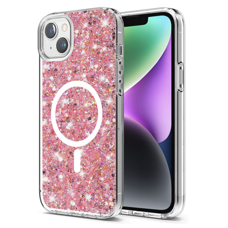 Husa cu sclipici iPhone 14 Plus Techsuit Sparkly Glitter MagSafe, roz