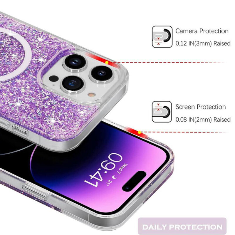 Husa cu sclipici iPhone 14 Plus Techsuit Sparkly Glitter MagSafe, roz