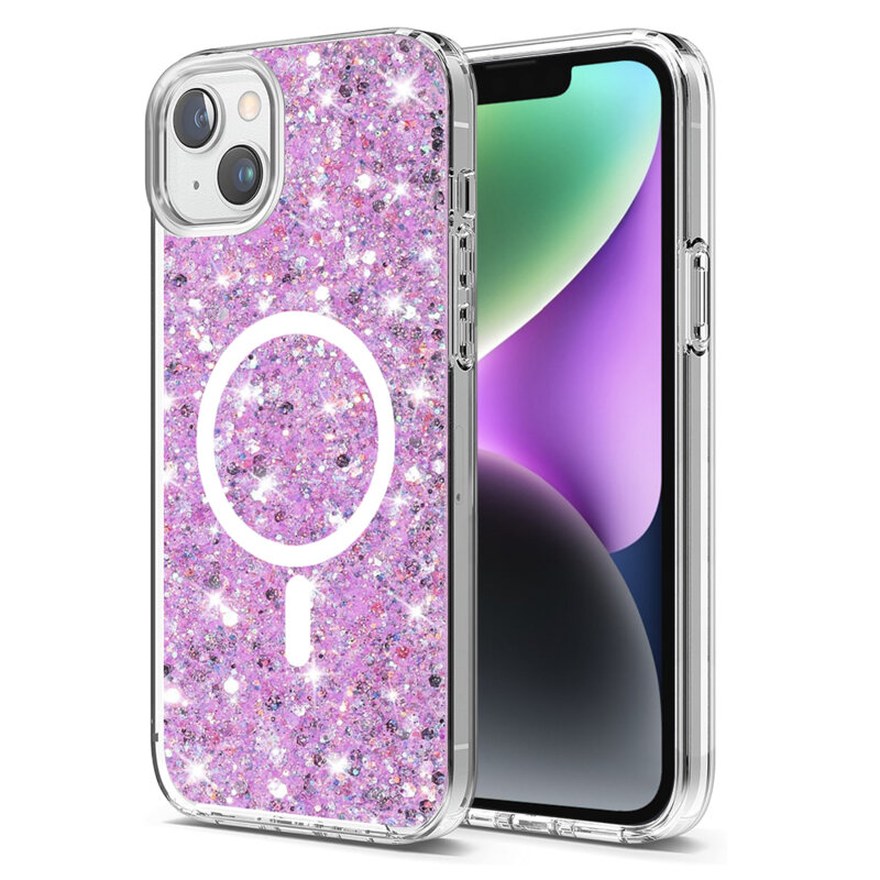 Husa cu sclipici iPhone 14 Techsuit Sparkly Glitter MagSafe, magenta