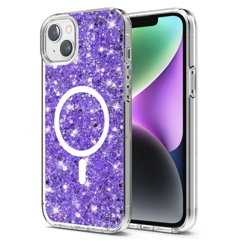 Husa cu sclipici iPhone 14 Techsuit Sparkly Glitter MagSafe, mov