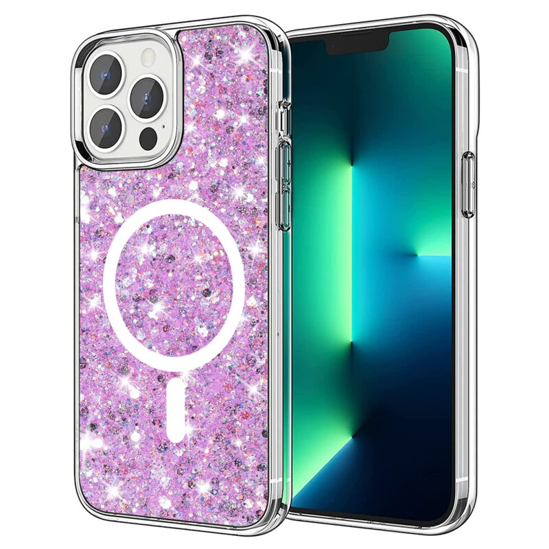 Husa cu sclipici iPhone 13 Pro Max Techsuit Sparkly Glitter MagSafe, magenta