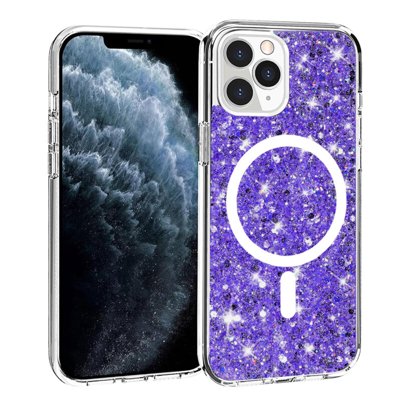 Husa cu sclipici iPhone 11 Pro Max Techsuit Sparkly Glitter MagSafe, mov