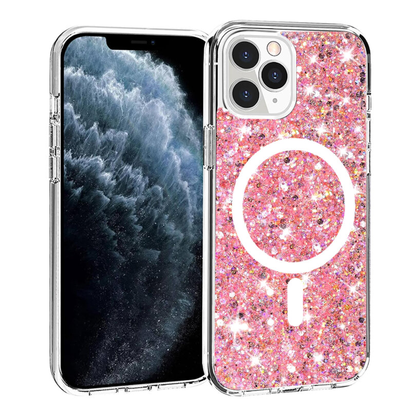 Husa cu sclipici iPhone 11 Pro Max Techsuit Sparkly Glitter MagSafe, roz