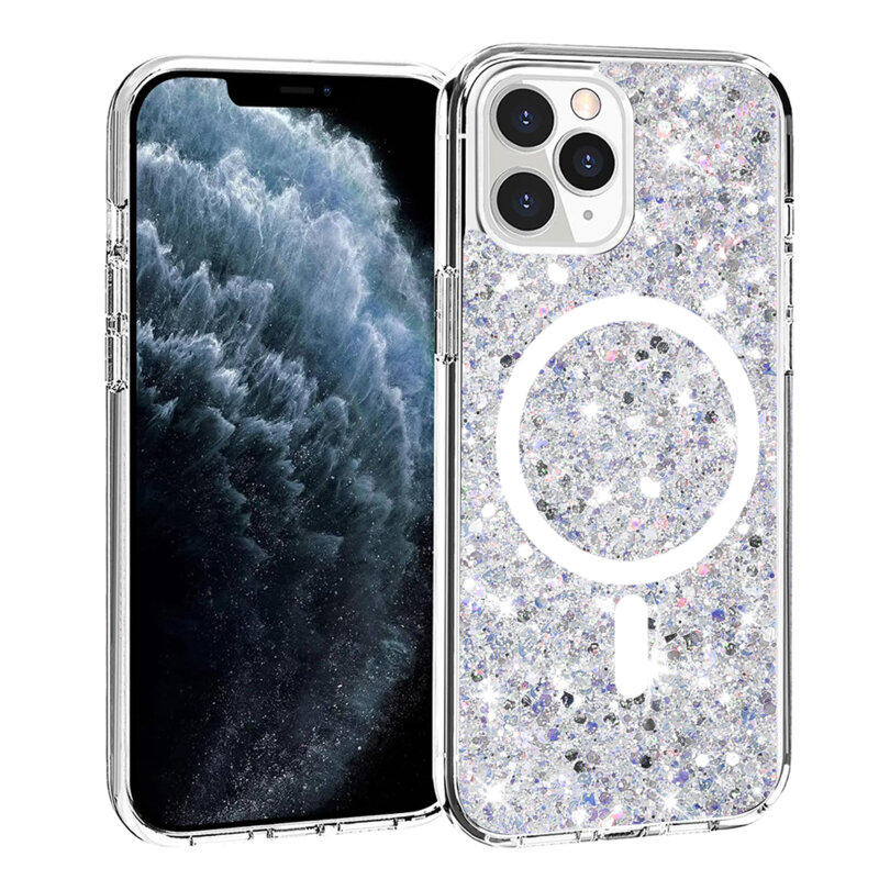 Husa cu sclipici iPhone 11 Pro Techsuit Sparkly Glitter MagSafe, alb