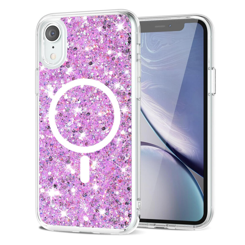 Husa cu sclipici iPhone XR Techsuit Sparkly Glitter MagSafe, magenta